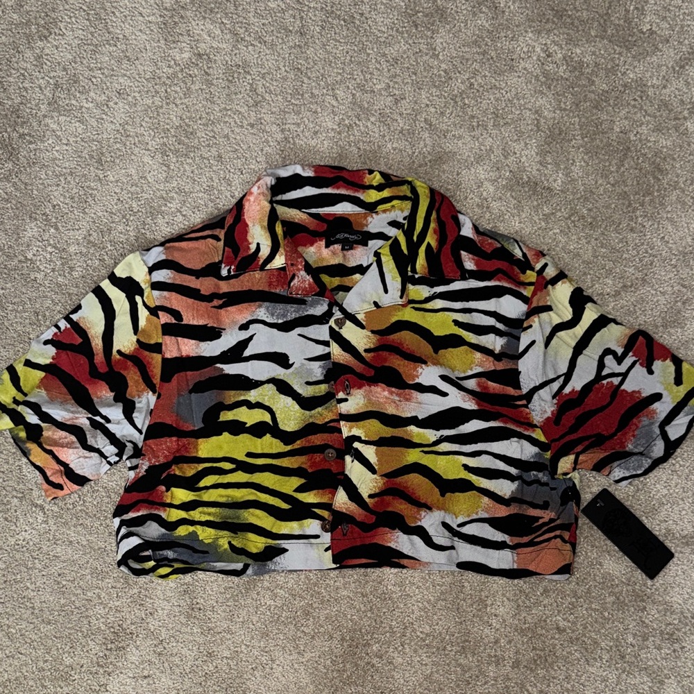 Ed Hardy Vibrant Tiger Striped Crop Top